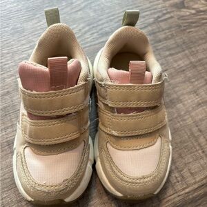 Kids Beige and Pink Velcro Sneakers